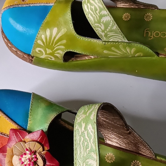 Artisan Green and Blue Mules with Floral Accents - Picture 6 of 10